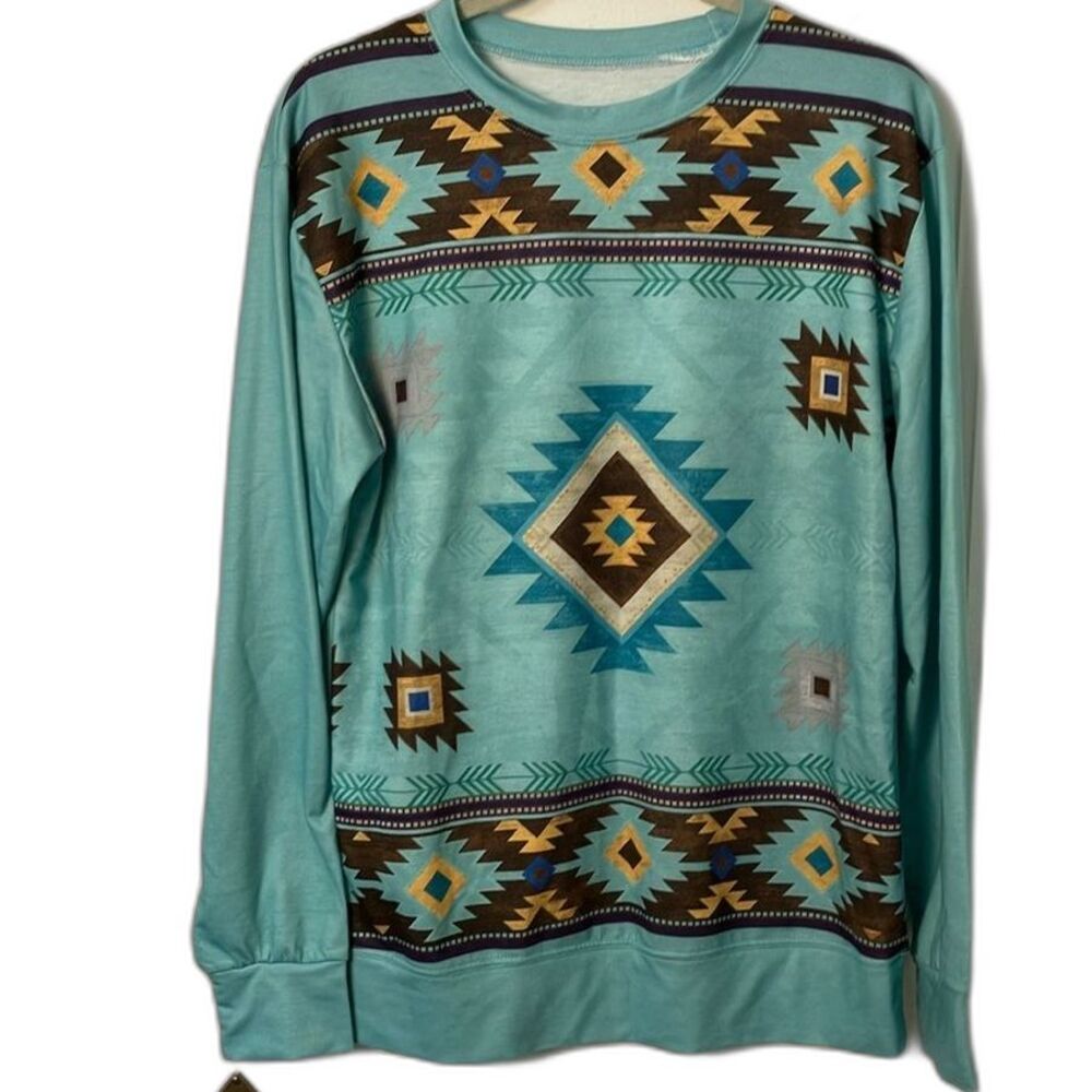 Turquoise southwest patterned sweatshirt